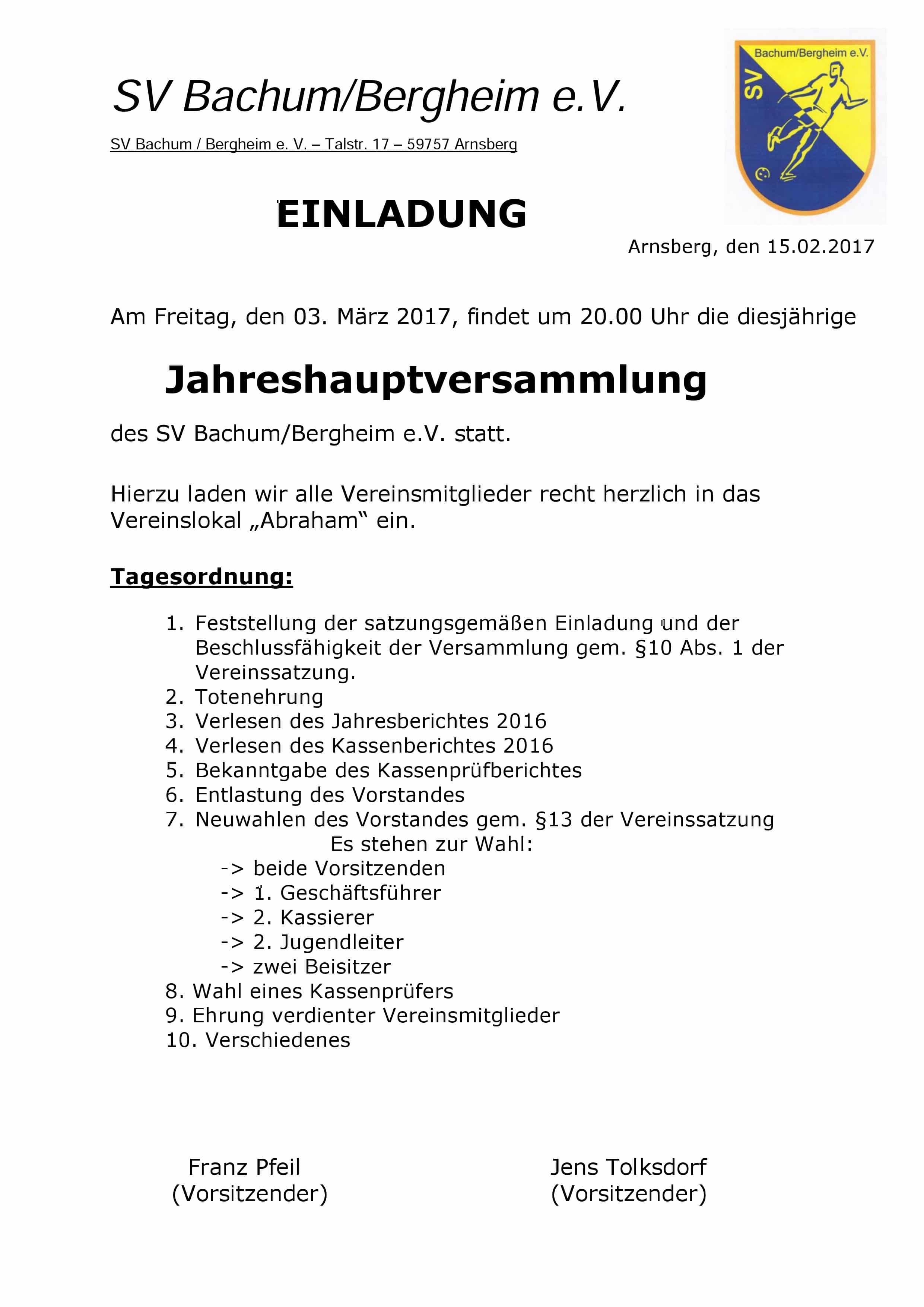 Einladung JHV 2017