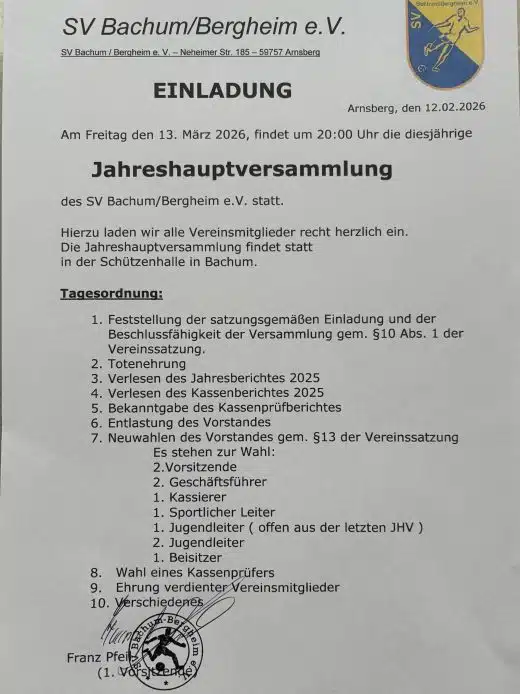 Einladung zur Jahreshauptversammulung