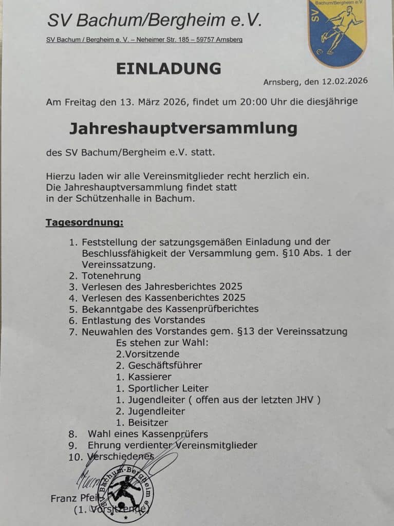Einladung Jahreshauptversammlung SVBB